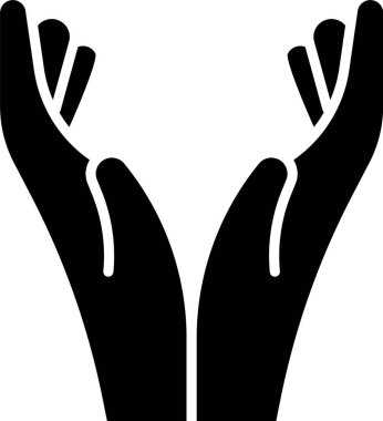 Siyah Eller dua pozisyonunda beyaz arka planda izole edilmiş bir simge. Tanrı 'ya inanç ve umutla dua edin. Vektör İllüstrasyonu