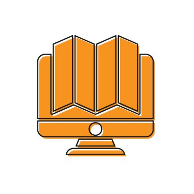 Ormanın turuncu konumu beyaz arka planda izole edilmiş bir monitör simgesinde. Vektör İllüstrasyonu