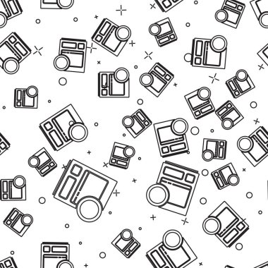 Siyah çizgi mutfak bulaşık makinesi simgesi beyaz arka planda izole edilmiş kusursuz desen. Vektör İllüstrasyonu