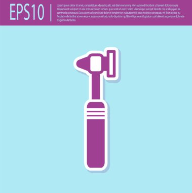 Retro mor tıbbi otoskop aracı simgesi turkuaz arka planda izole edildi. Tıbbi alet. Vektör İllüstrasyonu