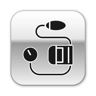 Beyaz arkaplanda siyah kan basıncı ikonu izole edildi. Gümüş kare düğme. Vektör İllüstrasyonu