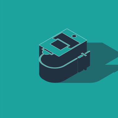 Isome IV çanta ikonu yeşil arkaplanda izole edildi. Kan torbası. Kan bağışı konsepti. Tedavi ve terapi kavramı, kemoterapi. Vektör İllüstrasyonu