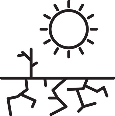 Siyah çizgi kuraklık simgesi beyaz arkaplanda izole edildi. Vektör İllüstrasyonu