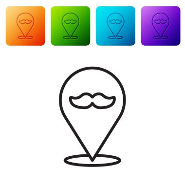 Beyaz arka planda siyah çizgi berber ikonu izole edildi. Kuaför logosu ya da tabela. Renkli kare düğmelerle simgeleri ayarla. Vektör İllüstrasyonu