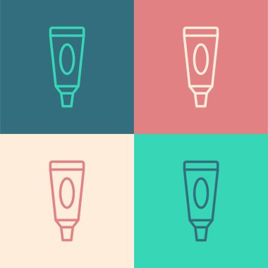 Popüler sanat çizgisi kremi ya da losyon kozmetik tüp ikonu renk arka planında izole edilmiş. Erkekler için vücut bakım ürünleri. Vektör İllüstrasyonu