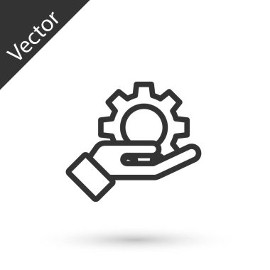 Gri çizgili El ayarları dişli simgesi beyaz arkaplanda izole edildi. Ayarlama, servis, bakım, onarım, onarım. Vektör İllüstrasyonu