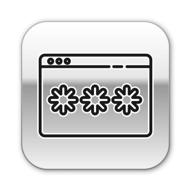 Siyah çizgi parola koruması ve güvenlik erişim simgesi beyaz arkaplanda izole edildi. Güvenlik, güvenlik, koruma, gizlilik kavramı. Gümüş kare düğme. Vektör İllüstrasyonu