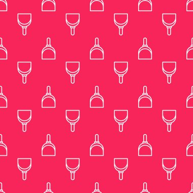 Beyaz çizgi faraş simgesi kırmızı arkaplanda izole edilmiş. Temizlik işleri. Vektör İllüstrasyonu