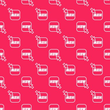 Yazılı beyaz çizgi düğmesi. Kırmızı arkaplanda yeni simge izole edilmiş. Rozet fiyatına. Reklam etiketi indirimi. Vektör İllüstrasyonu