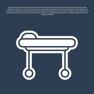 Mavi çizgi Sedye simgesi mavi arkaplanda izole edildi. Hastanenin tıbbi sedyesi. Vektör İllüstrasyonu