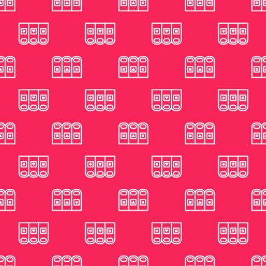 Çöp tenekelerindeki beyaz çizgi çöpü kırmızı arka planda izole edilmiş çöp simgesiyle izole ettim. Sepet simgesini geri dönüştür. Vektör İllüstrasyonu