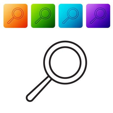 Siyah çizgi kızartma tavası simgesi beyaz arkaplanda izole edildi. Kızartma veya kızartma gıda sembolü. Renkli kare düğmelerle simgeleri ayarla. Vektör İllüstrasyonu