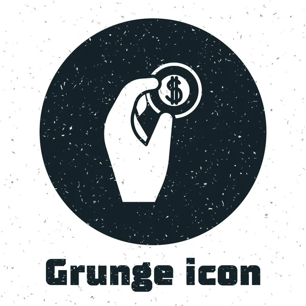 Grunge Main Tenant Icône Argent Pièce Isolé Sur Fond Blanc — Image vectorielle