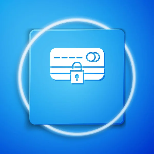 Weiße Kreditkarte Mit Schloss Symbol Auf Blauem Hintergrund Gesperrte Bankkarte — Stockvektor