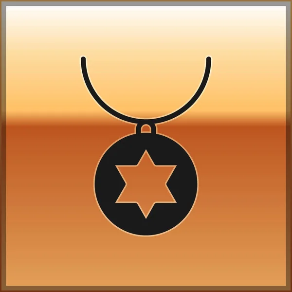 Black Star David Ketting Ketting Pictogram Geïsoleerd Gouden Achtergrond Joodse — Stockvector