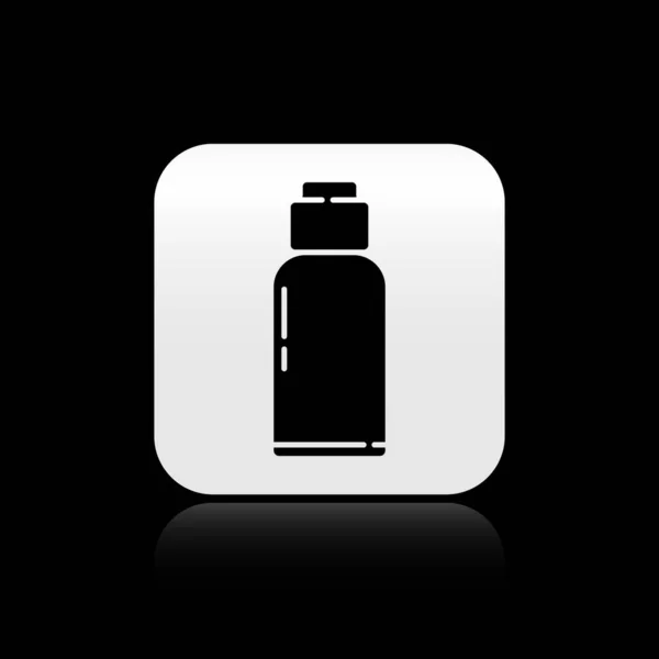 Черный Значок Бутылки Воды Столовой Изолирован Черном Фоне Туристическая Фляжка — стоковый вектор