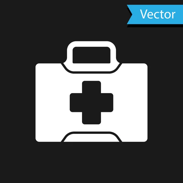 Белый Значок Аптечки Черном Фоне Медицинская Коробка Крестом Медицинское Оборудование — стоковый вектор