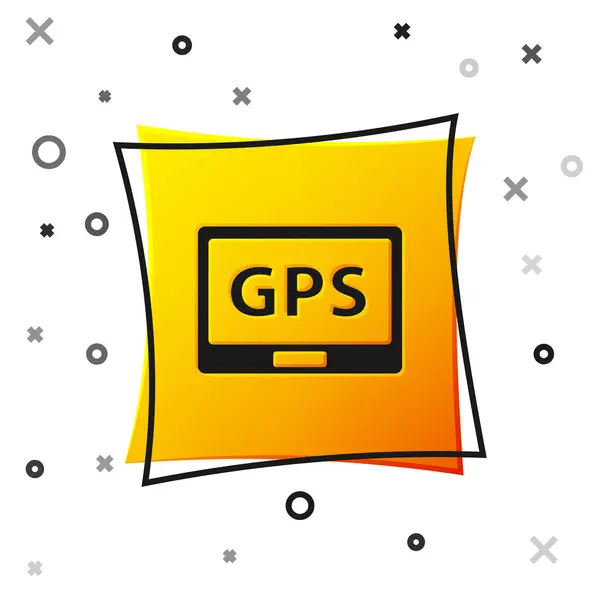 Black Gps Urządzenie Ikoną Mapy Izolowane Białym Tle Żółty Kwadratowy — Wektor stockowy