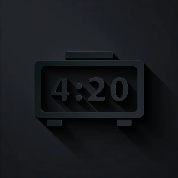 Paper Cut Digital Alarm Clock Icon Isolated Black Background Electronic — ストックベクタ