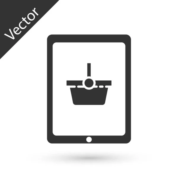 Cesta Compras Gris Pantalla Icono Tableta Aislado Sobre Fondo Blanco — Vector de stock