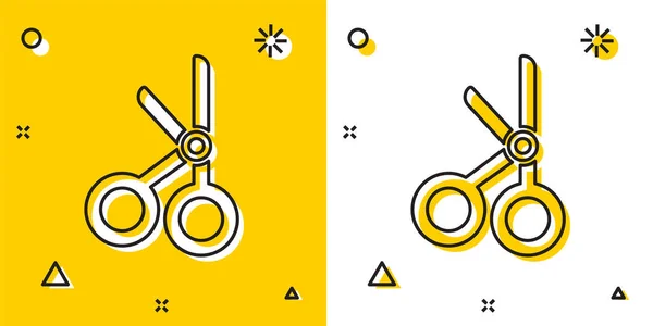Black Medical Scissors Symbol Isoliert Auf Gelbem Und Weißem Hintergrund — Stockvektor
