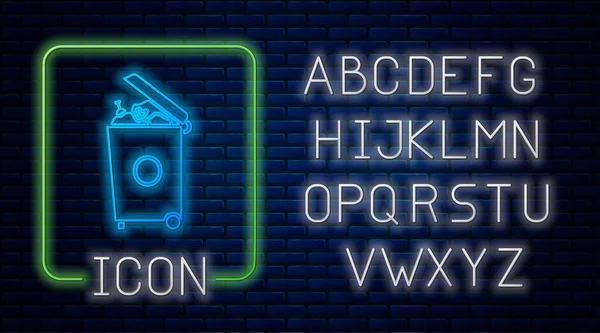 Світлові Неонові Смітники Можуть Піктограмуватися Ізольовано Фоні Цегляної Стіни Знак — стоковий вектор