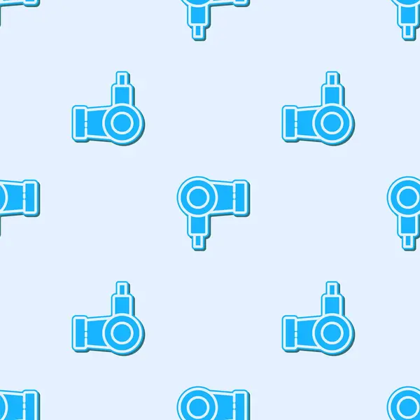 Blue line Hair dryer icon isolated seamless pattern on grey background. Hairdryer sign. Hair drying symbol. Blowing hot air.  Vector Illustration