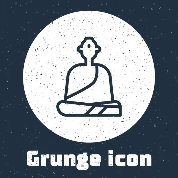 Grunge Vonal Buddhista Szerzetes Köntösben Meditációs Ikon Elszigetelt Szürke Háttérrel — Stock Vector