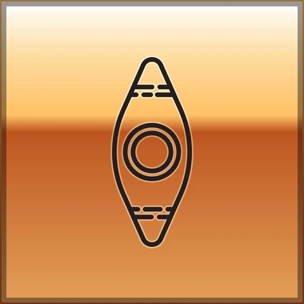 Черная Линия Kayak Значок Весла Изолированы Золотом Фоне Каяк Каноэ — стоковый вектор