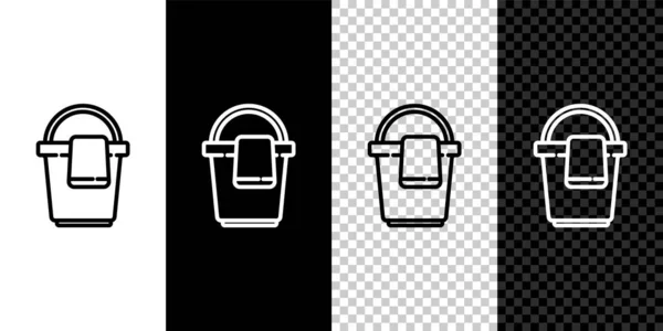 Set Line Bucket Con Icono Trapo Aislado Sobre Fondo Blanco — Vector de stock