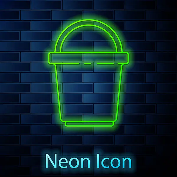 Glödande Neon Linje Bucket Ikon Isolerad Tegel Vägg Bakgrund Städtjänstkoncept — Stock vektor