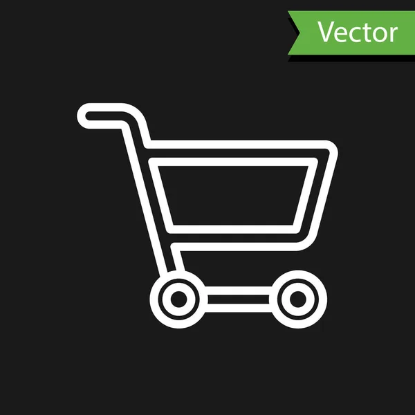 White Line Shopping Cart Icon Isolated Black Background Online Buying — Stock Vector
