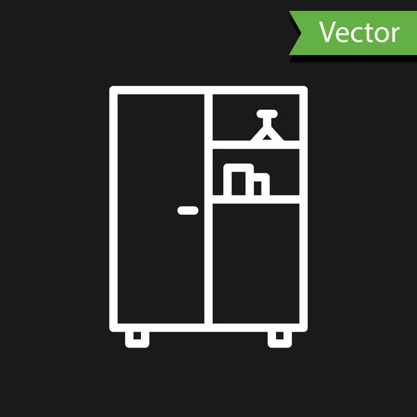 White Line Medicine Cabinet Icon Isolated Black Background Vector Illustration — Stock Vector