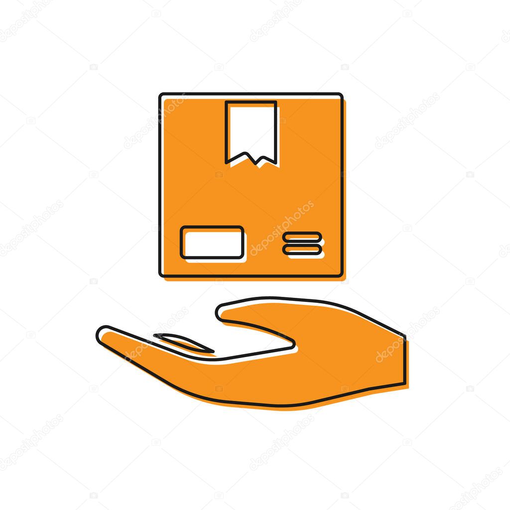 Orange Delivery Hand With Cardboard Boxes Icon Isolated On White Background Door To Door Delivery By Courier Vector Illustration Premium Vector In Adobe Illustrator Ai Ai Format Encapsulated Postscript