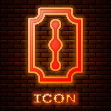 Tuğla duvar arka planda izole parlayan neon Blade jilet simgesi. Vektör İllüstrasyonu