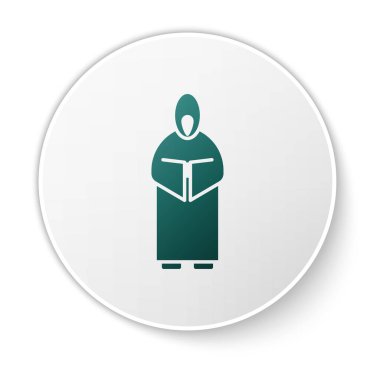 Yeşil Monk simgesi beyaz arkaplanda izole edildi. Beyaz daire düğmesi. Vektör İllüstrasyonu