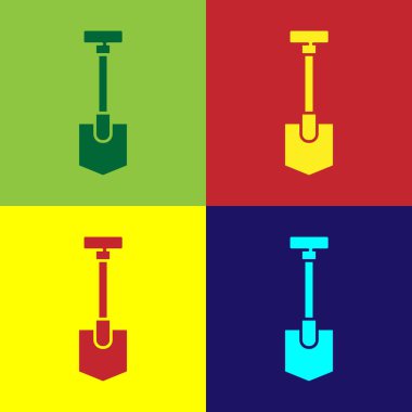 Pop Art Shovel simgesi renk arkaplanında izole edildi. Bahçe aletleri. Bahçecilik, tarım, çiftçilik aleti. Vektör İllüstrasyonu