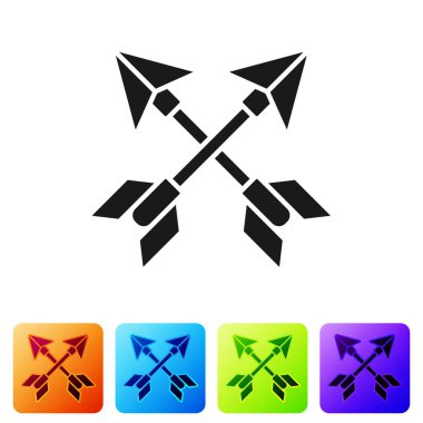 Siyah Oklar simgesi beyaz arkaplanda izole edildi. Renkli kare düğmelerle simgeleri ayarla. Vektör İllüstrasyonu