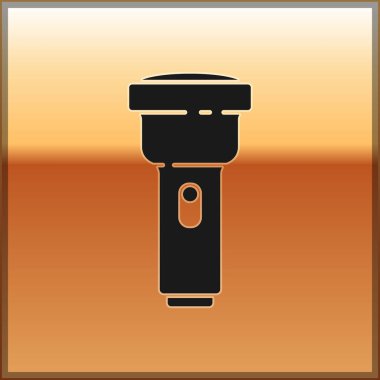 Altın arkaplanda siyah el feneri simgesi izole edildi. Vektör İllüstrasyonu