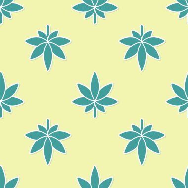 Yeşil Tıbbi marihuana veya kenevir yaprağı ikonu sarı arka planda izole edilmiş pürüzsüz desen. Kenevir sembolü. Vektör İllüstrasyonu