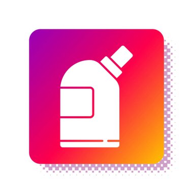 Çamaşır deterjanı, çamaşır suyu, bulaşık deterjanı ya da beyaz arka planda izole edilmiş başka bir temizlik malzemesi için beyaz plastik şişeler. Kare renk düğmesi. Vektör İllüstrasyonu