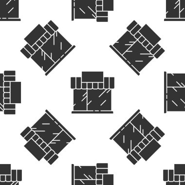 Gri Alışveriş binası ya da market ikonu beyaz arka planda izole edilmiş pürüzsüz desen. Dükkan inşaatı. Vektör İllüstrasyonu