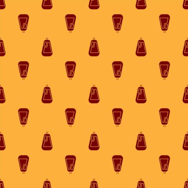 Sıvı çamaşır deterjanı için kırmızı plastik şişe, çamaşır suyu, bulaşık suyu ikonu kahverengi arka planda izole edilmiş pürüzsüz desen. Vektör İllüstrasyonu