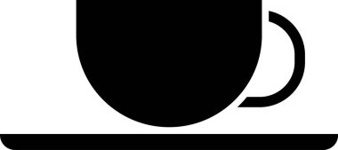 Beyaz arkaplanda siyah kahve bardağı simgesi var. Çay fincanı. Sıcak içecek kahvesi. Vektör İllüstrasyonu