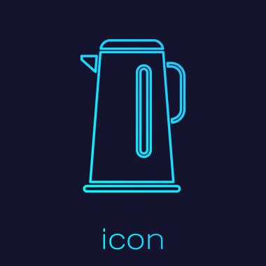 Turquoise line Kettle with handle icon isolated on blue background. Teapot icon.  Vector Illustration
