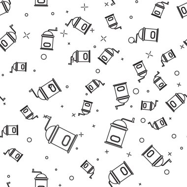 Siyah çizgi manuel kahve öğütücü ikonu beyaz arka planda izole edilmiş pürüzsüz desen. Vektör İllüstrasyonu