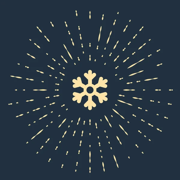 Иконка Бежевого Снежинки Выделена Синем Фоне Абстрактные Круговые Случайные Точки — стоковый вектор