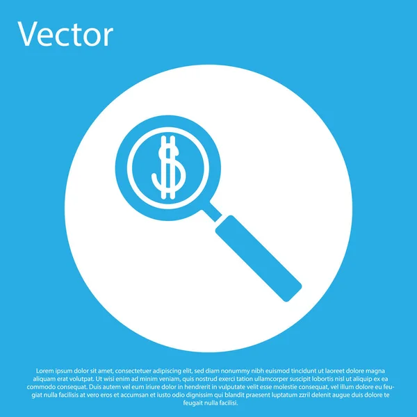 Lupa Azul Símbolo Del Dólar Icono Aislado Sobre Fondo Azul — Archivo Imágenes Vectoriales
