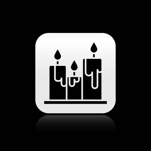 Black Burning Candles Icono Aislado Sobre Fondo Negro Vara Cilíndrica — Archivo Imágenes Vectoriales