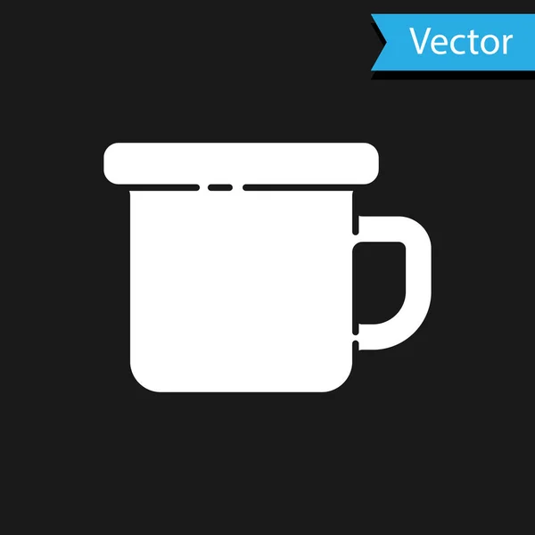 Icône Tasse Métal Camping Blanc Isolé Sur Fond Noir Illustration — Image vectorielle